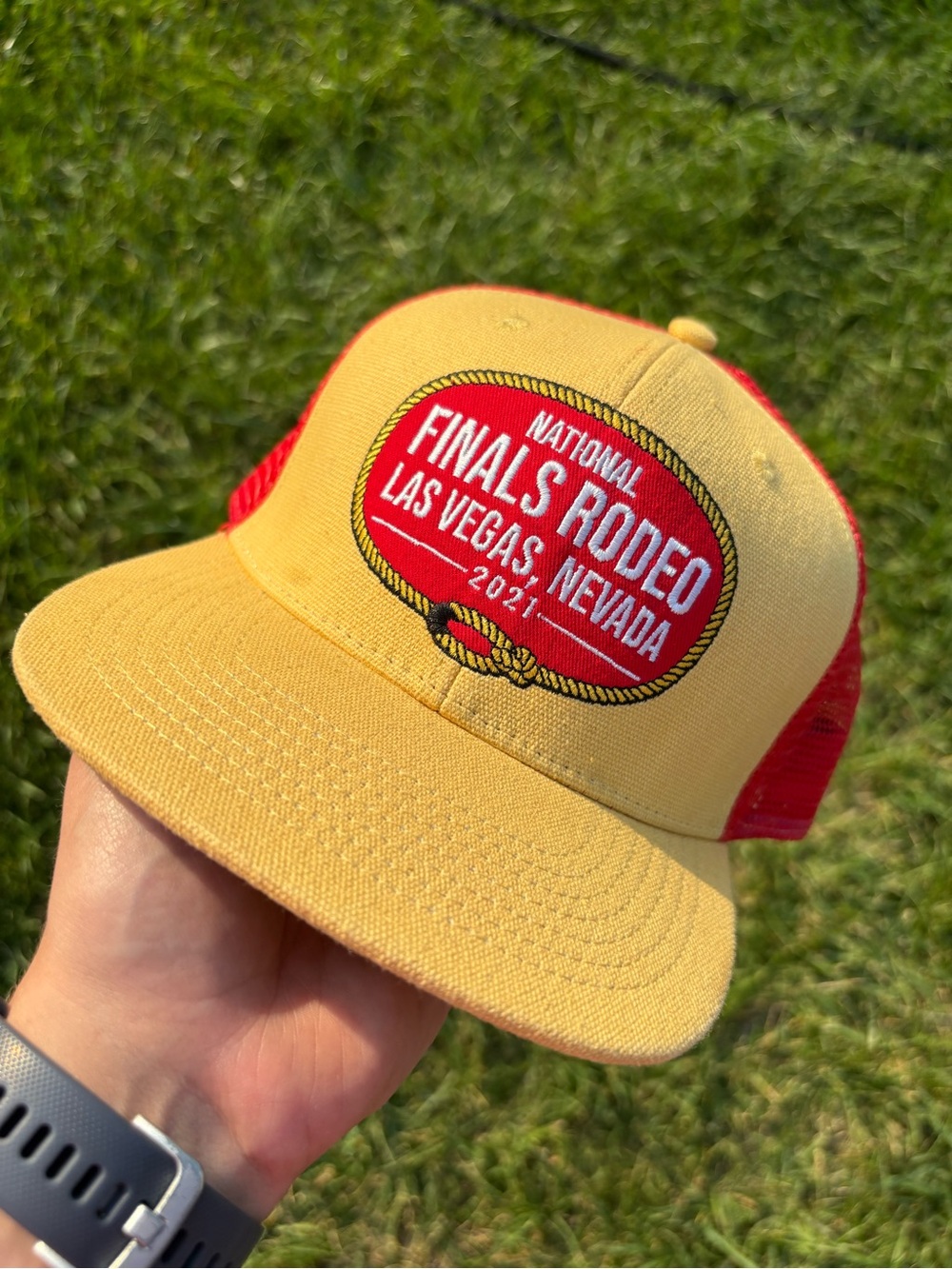 NFR National Finals Rodeo Las Vegas 2021 Yellow & Red Trucker Cap
